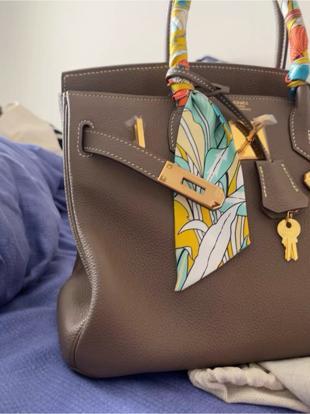 Luxury Taupe Leather Tote Birkin 30